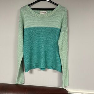 Forever 21 Color-Block Loose Cable Weave,  Mint & Teal, Scoop Neck Sweater, L